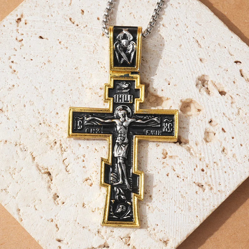Movie John Wick Jesus Cross Necklace Crucifix Eastern Orthodox Prayer Big Pendant For Men Women Jewelry Accessories