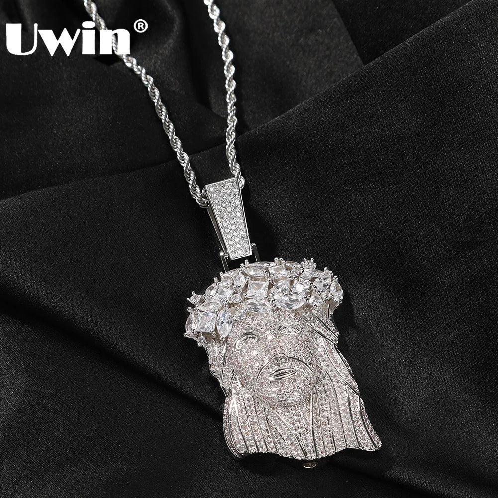 UWIN Big Religious Jesus Pendant Necklace Full Iced Out Cubic Zircon Pendant Charms Fashion Hip Hop Jewelry for Men