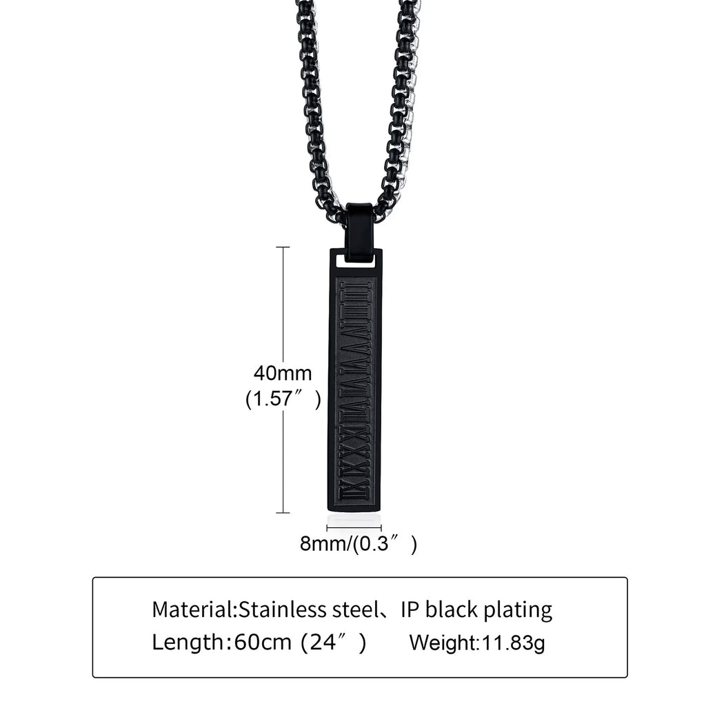Vnox Stainless Steel Vertical Bar Necklaces for Men Boys, Black Simple Metal Pillar Pendant, Casual Neck Collar