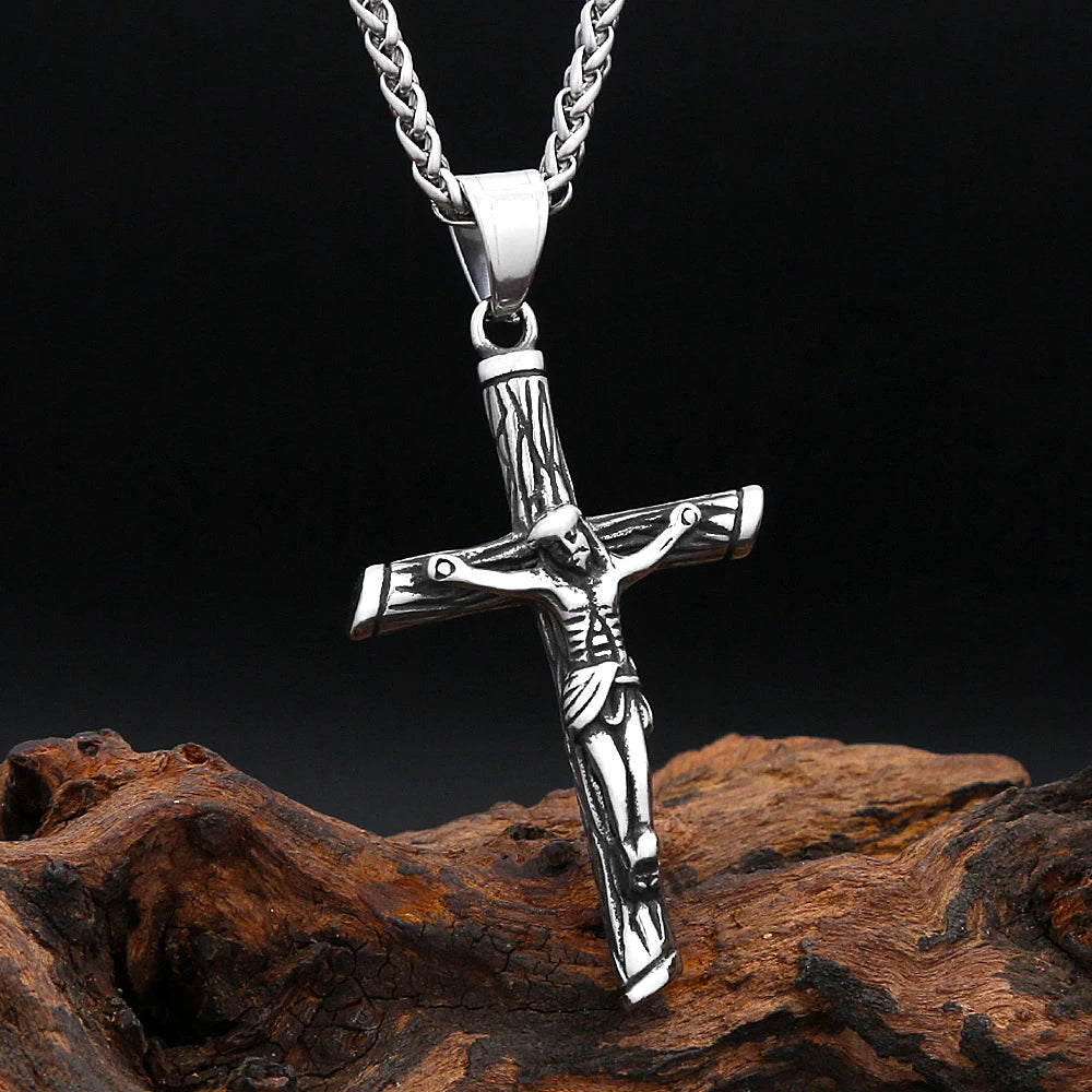 Cross Jesus Steel Pendant Vintage 316L Religious