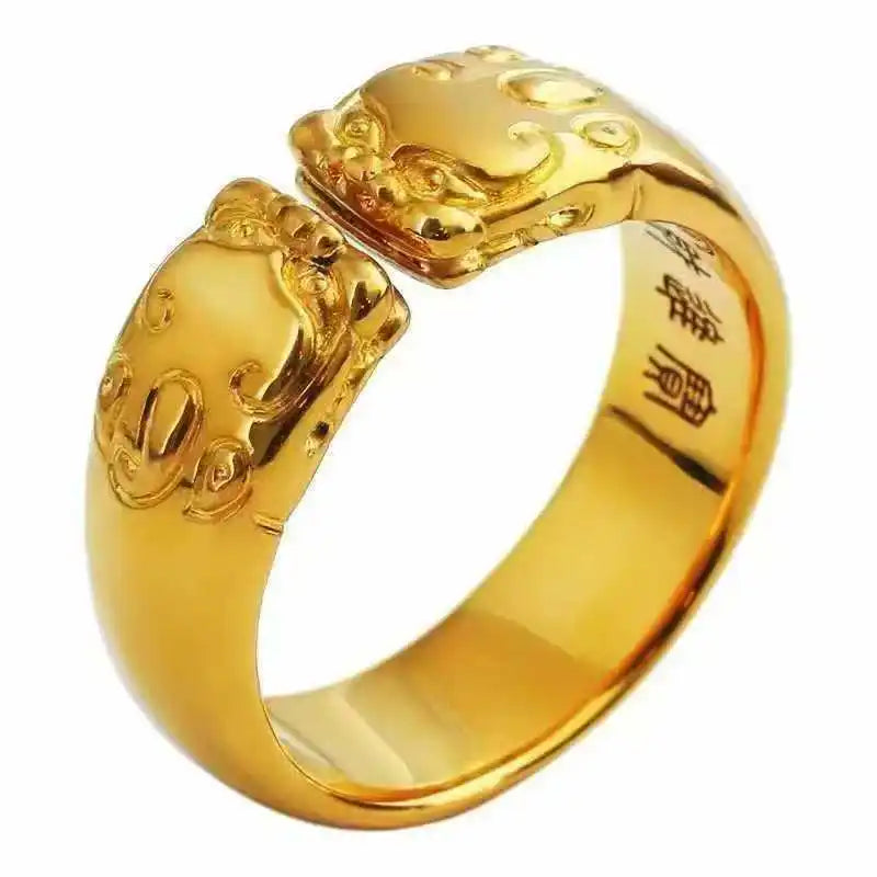 Pixiu Open Ring Couple's 24K Gold AU999 - Premium gold pixiu couple rings, elegant style for gatherings