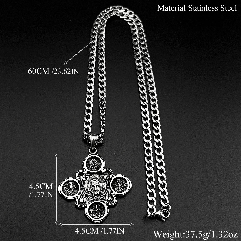 Orthodox Pantocrator Jesus IC XC Cross Necklace — Stainless Steel