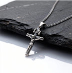 Stainless Steel Catholic Cross Necklace for Men,St. Benedict's Catholic Crucifix Pendant Necklace,Religion Gothic