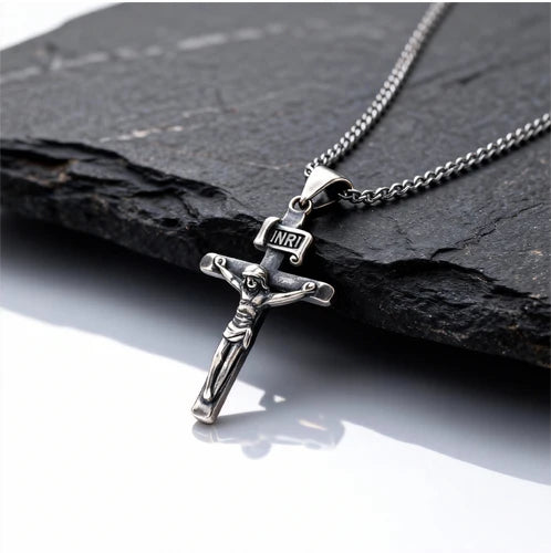 Stainless Steel Catholic Cross Necklace for Men,St. Benedict's Catholic Crucifix Pendant Necklace,Religion Gothic
