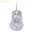 Iced Out Rose Flower Jesus Head Pendant Necklace Two Tone Color CZ Zircon Faith Charm Men Women Hip Hop Fashion Rock