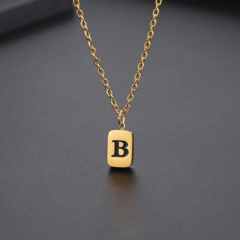 Letter Pendant Square Chain — Gold