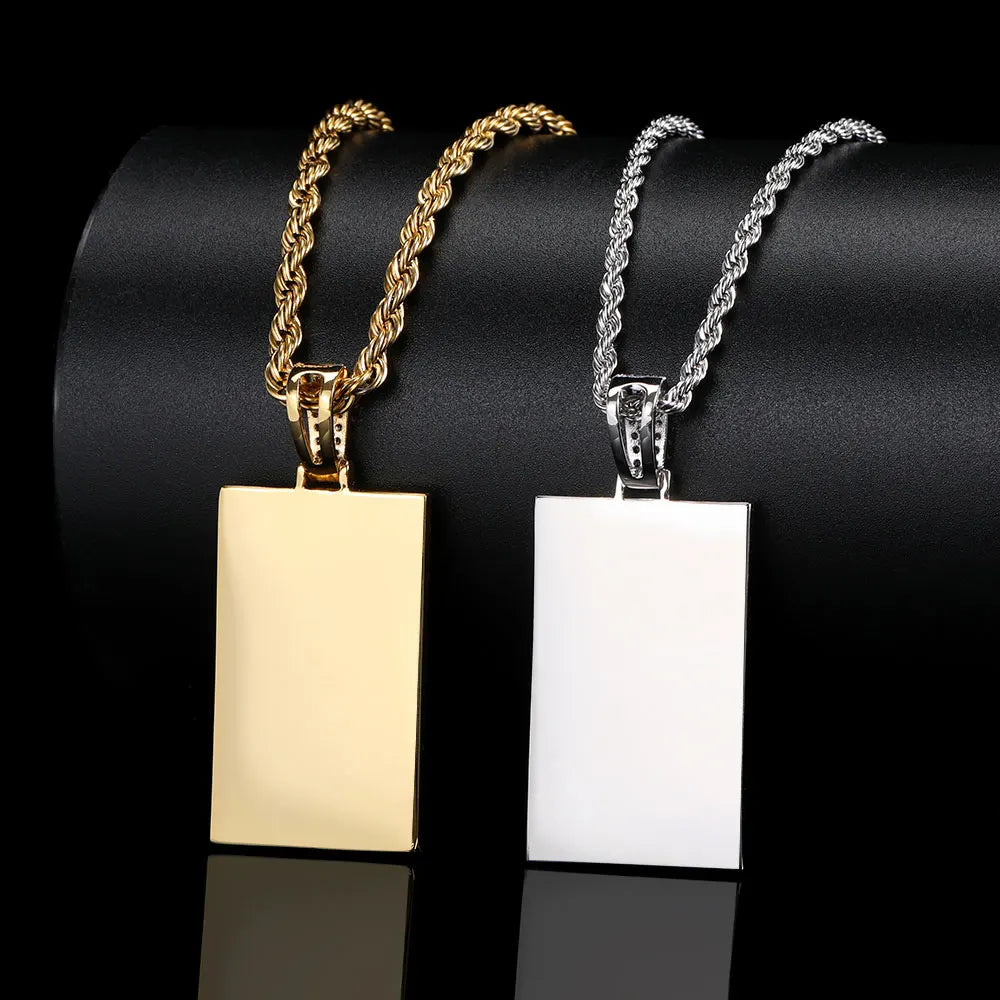 Iced Out Photo Pendant Necklace Rectangle