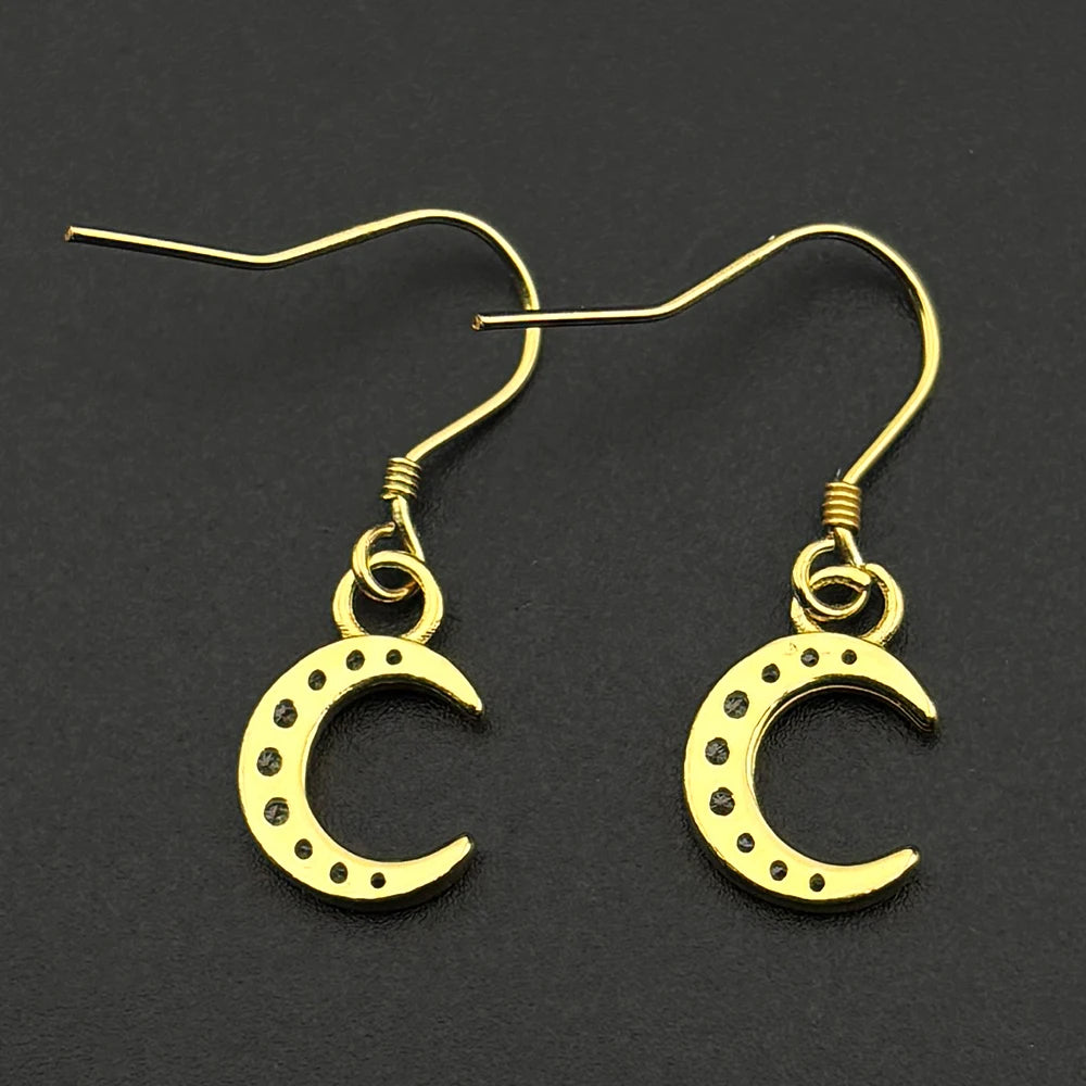 Moon Two-Tone Earrings Sterling Zircons Crescent
