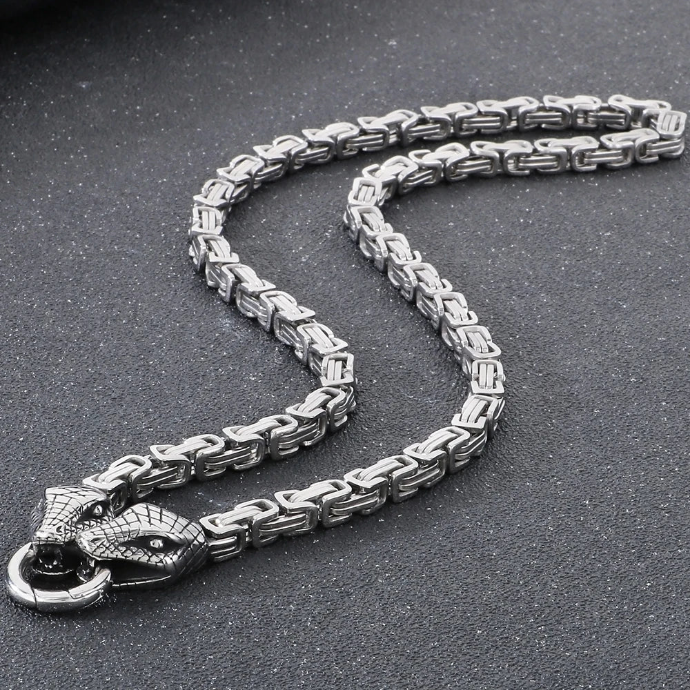 Gothic Double Snake Head Face Necklace for Man Gold Color Stainless Steel Men's Choker Chains Fashion Male Jewelry