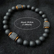 Adjustable Elastic Beaded Bracelet 8mm Round Beads — Black-Tone