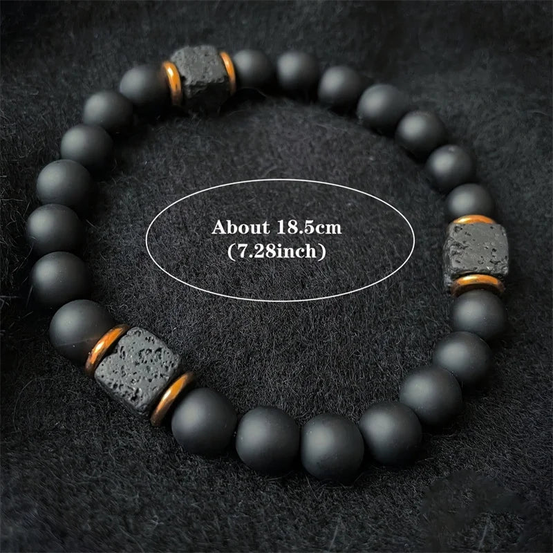 Adjustable Elastic Beaded Bracelet 8mm Round Beads — Black-Tone