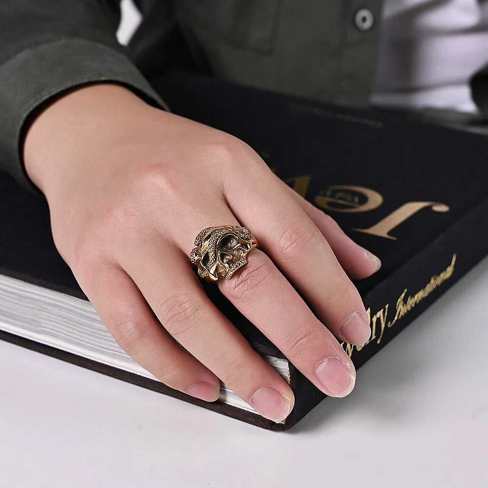 Gothic 316L Stainless Steel Skull Snake Ring For Men Punk Hip Hop Steel/Gold Color Skull Rings Fashion Jewelry Gift Wholesale