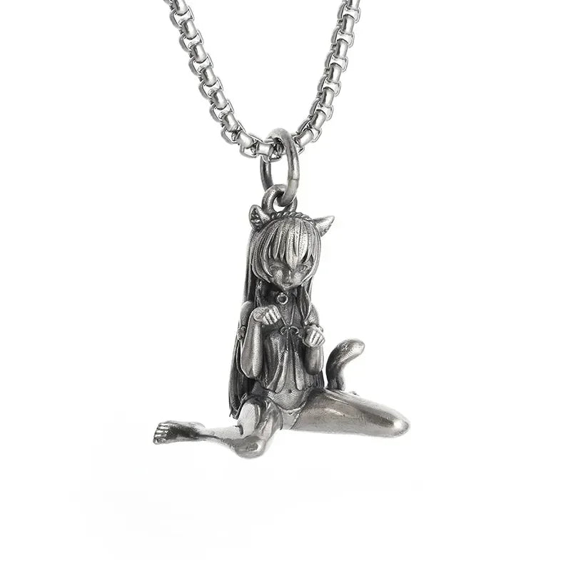 Cat Wings Animal Pendant Necklace — Silver