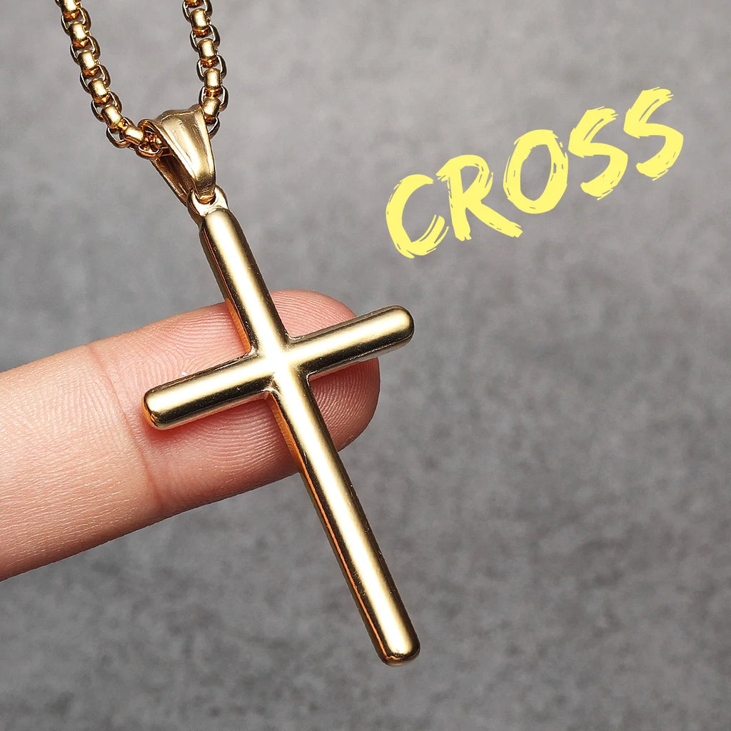 Cross Pendant Necklace Stainless Steel Simple