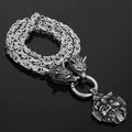 Wolf Head Snake Head Men's Stainless Steel Pendant King Chain Necklace, Nordic Viking Retro Scandinavian Amulet Jewelry