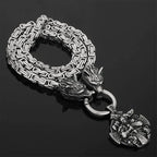 Wolf Head Snake Head Men's Stainless Steel Pendant King Chain Necklace, Nordic Viking Retro Scandinavian Amulet Jewelry