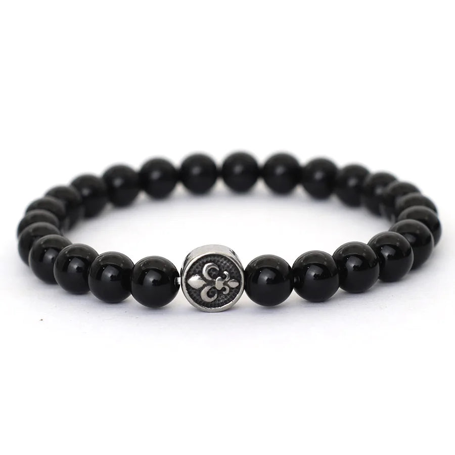 Simple Style Natural Stone Bracelet For Men Stainless Steel Metal Volcanic Rock Tiger Eyes Strand Braclet Perfect Gift Boyfriend
