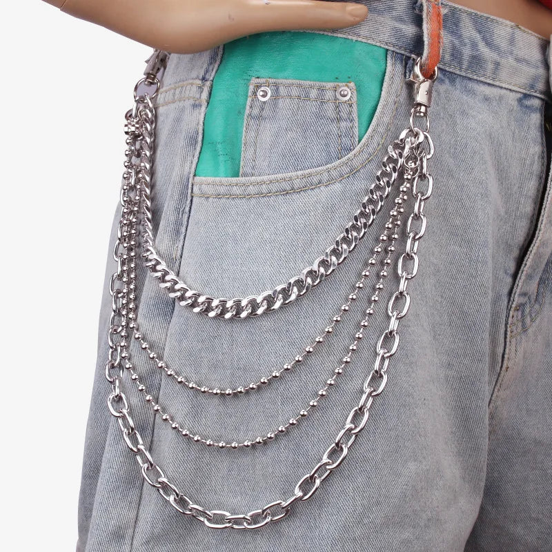 European American Punk Style Fashion Metal Waist Chain Personalized Trendy Multi-layer Chain for Jeans