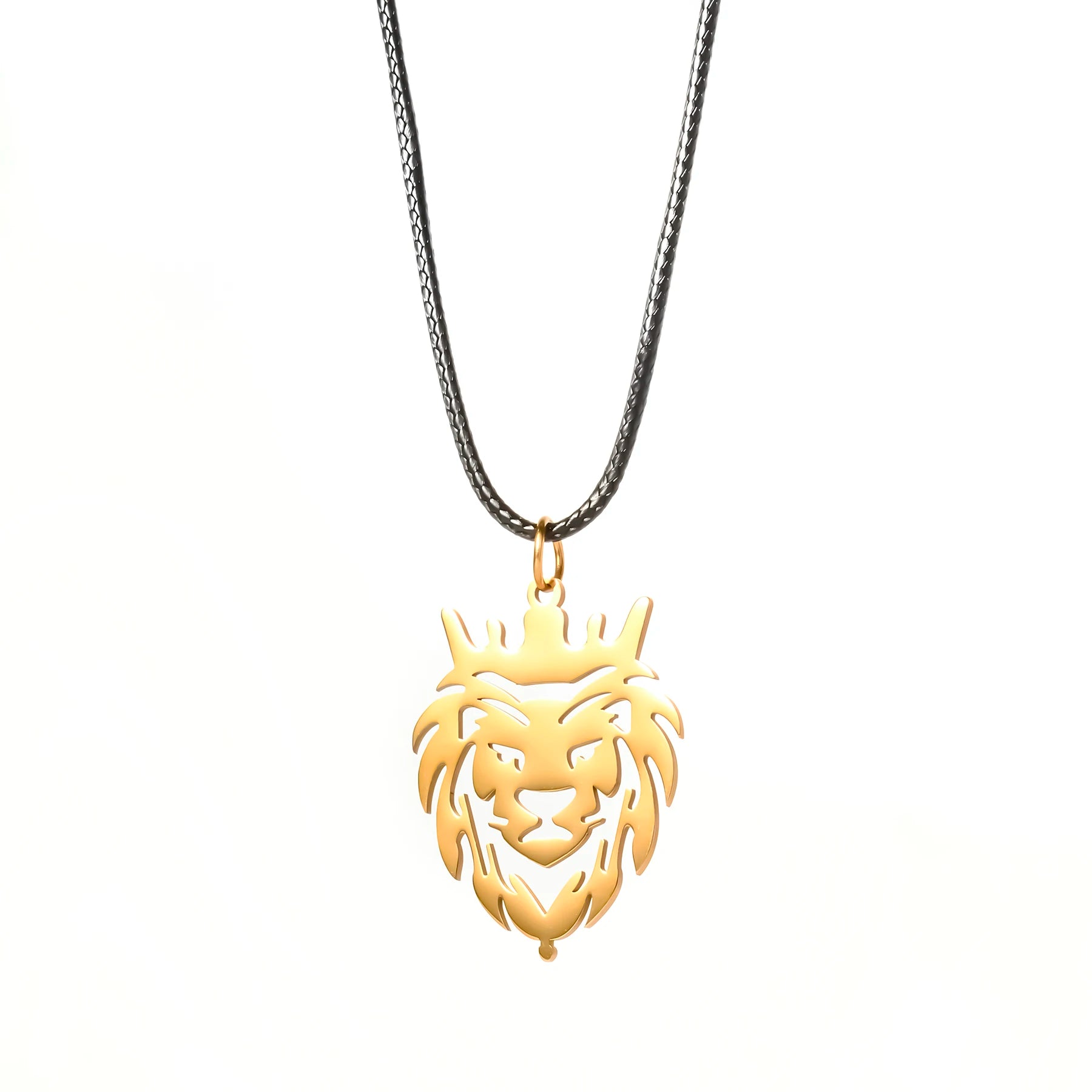 Polishing Stainless Steel Hollow Crown Lion King Pendant Necklace Fashion Cool Rock Party Motorcycle Jewelry for Men