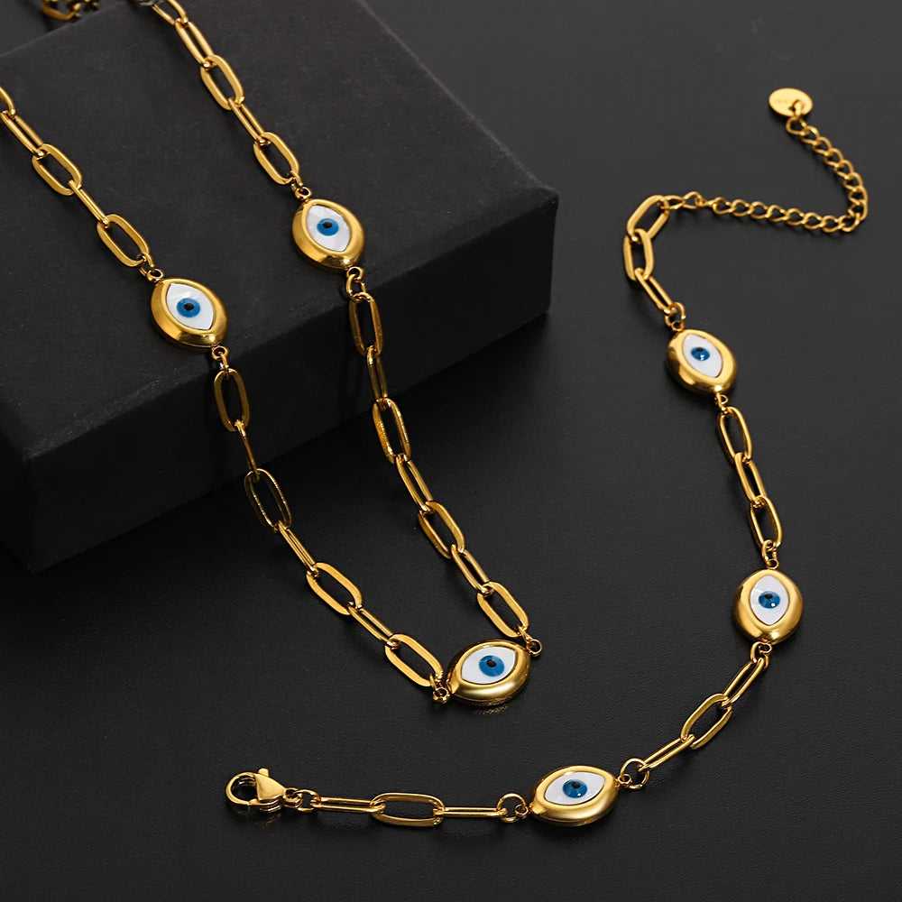 Greatera Three Devil's Eyes Bracelet For Women Men Simple Gold Color Plating Geometry Creative Stainless Steel Charm