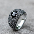 2023 New Updated Design Lucifer Satan Signet Ring For Men With Black Stone Stainless Steel Vintage Jewelry Gift free