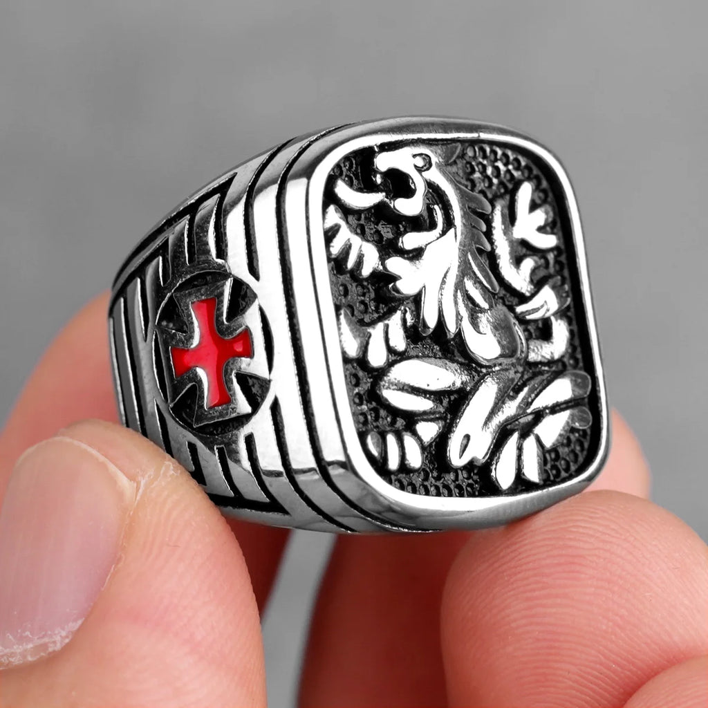 316L Stainless Steel Royal Lion Men Rings Vintage Religious Cross Talisman Good Lucky for Men Boy Fashion Jewelry Gift