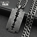 Razor Blade Long Necklace — Black Stainless