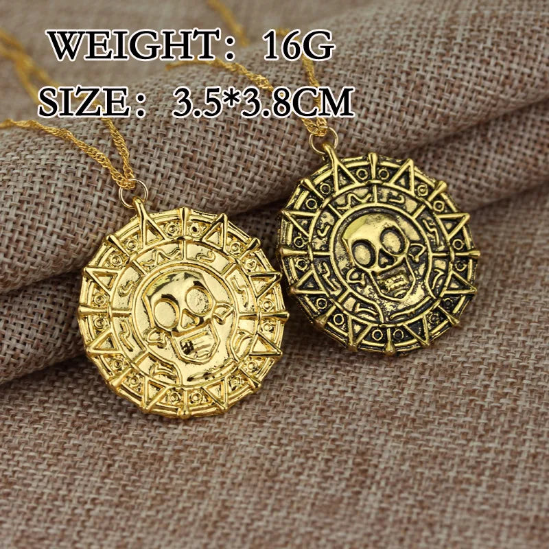 Skull Coin Medallion Pendant Necklace