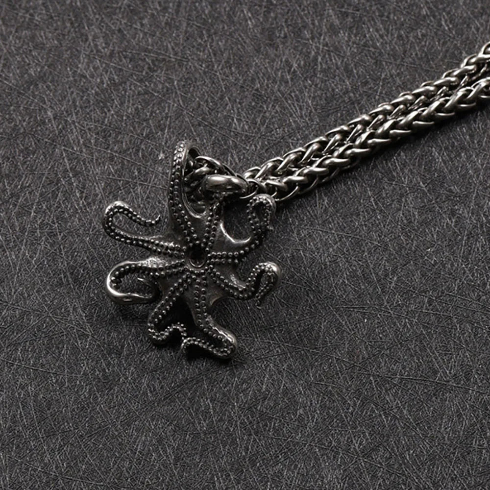 Gothic Pirate Octopus Skull Necklace Pendant Men Retro Street Rock Stainless Steel Octopus Necklace Chain Jewelry