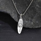 Summer Coconut Tree Pattern Oval Pendant Necklace for Men, Stainless Steel Dainty Fashion Necklace, Retro Jewelry Ocean Vacation