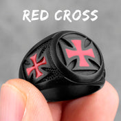 Red Cross Black Ring — Stainless Steel
