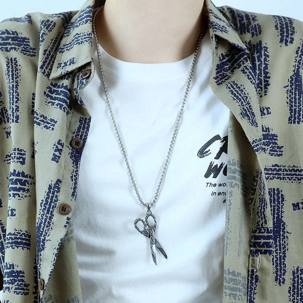 Scissors Pendant Necklace — Stainless Steel