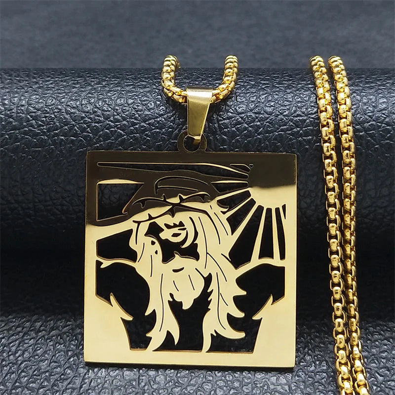 Christ Jesus Cutout Pendant Necklace — Stainless Steel Box Chain