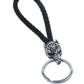 Vintage Wolf Head Keychains Viking Pendant Stainless Steel Wolf Keyring Male Black Leather Key Ring