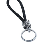 Vintage Wolf Head Keychains Viking Pendant Stainless Steel Wolf Keyring Male Black Leather Key Ring