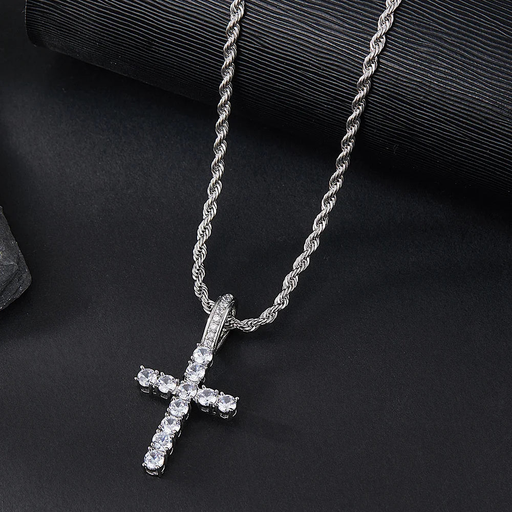 Classic Zircon Cross Necklace Iced Out Hip Hop for Men and Women Bling Pendant Punk Jewelry Gifts