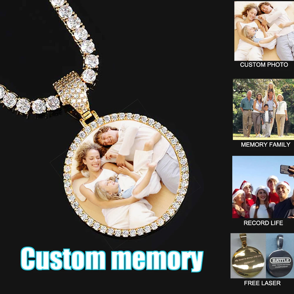 Iced Out Photo Pendant Necklace 35MM Circle