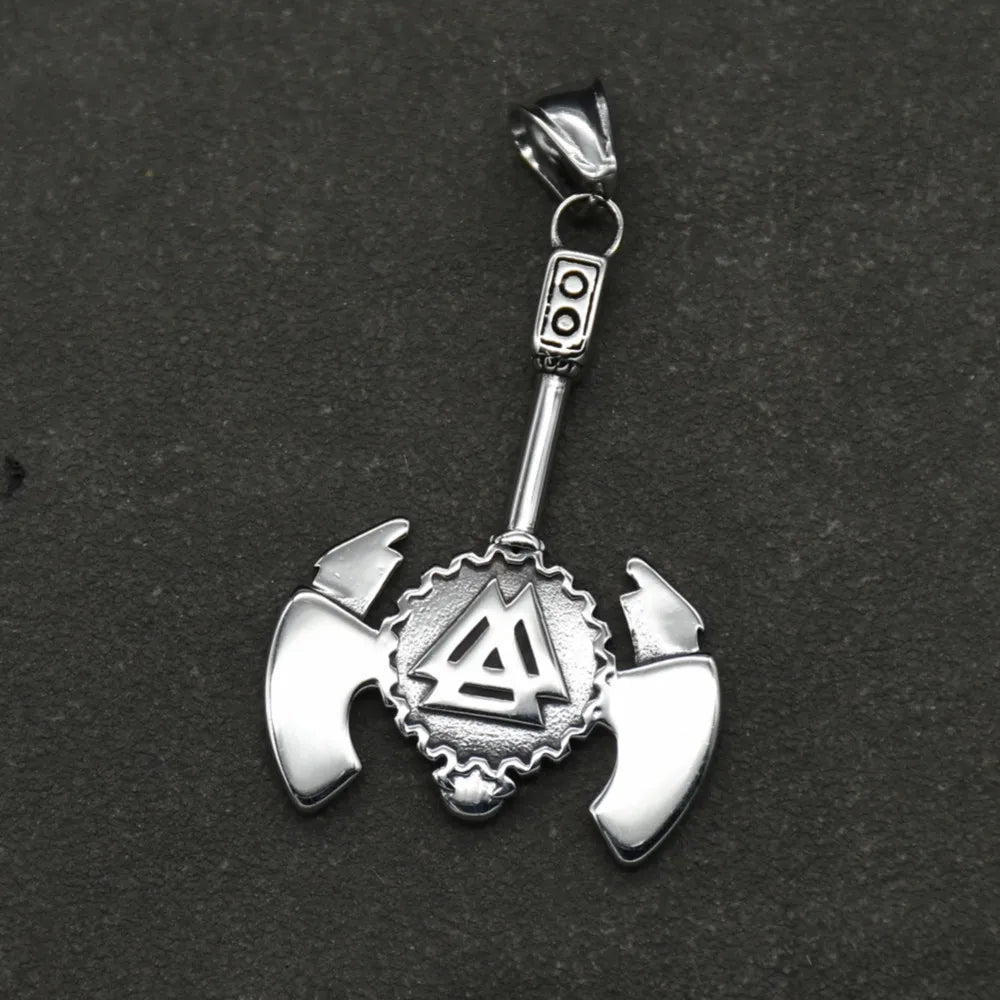 Stainless steel Nordic Rune Thor\'s Hammer Pendant Odin Celts Valknut Thors axe Necklace Men's Amulet Jewelry