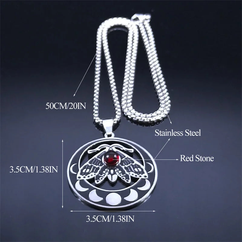 Witch Luna Moth Crescent Necklace for Women Men Stainless Steel Gothic Insect Moon Phase Chain Aesthetic Jewelry colar