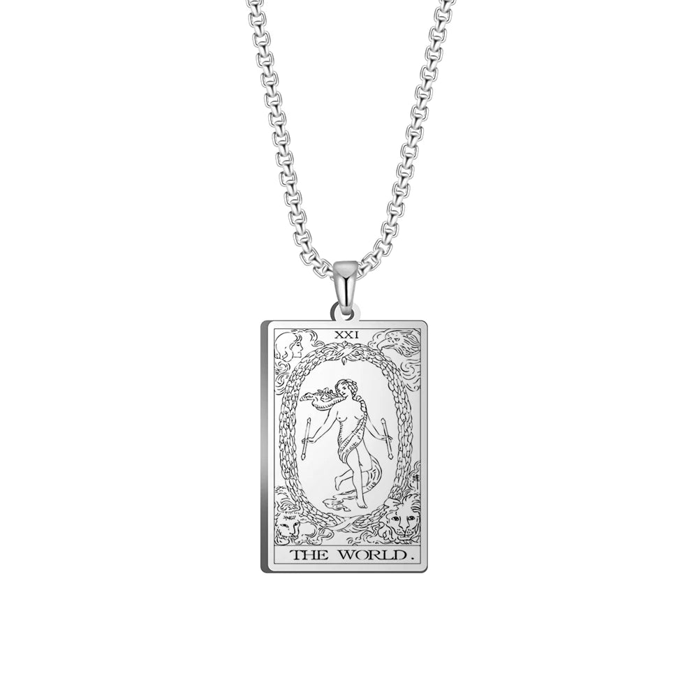 Dawapara The Major Arcana Tarot Cards Vintage Amulet Pendant Necklaces Box Chain Men Jewelry Stainless Steel Golden