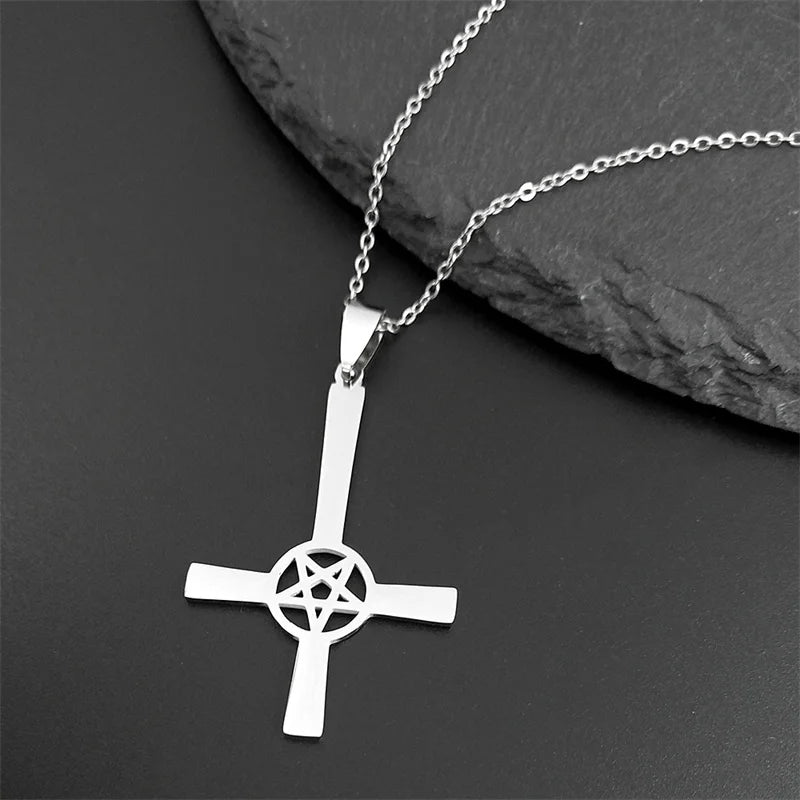 Inverted Cross Occult Pendant Necklace