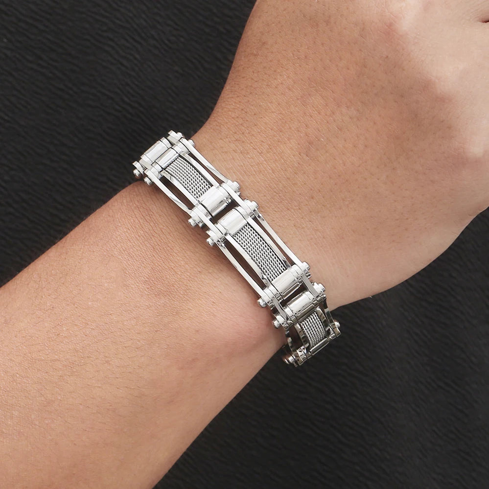 Cool Black Gold Color Bracelet for Man 15MM Width Stainless Steel Chain Men's Wrist Arm Jewelry Birthday Gifts for Boys