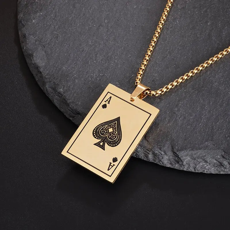 Lucky Ace & King Poker Card Pendant Necklace — Stainless Steel