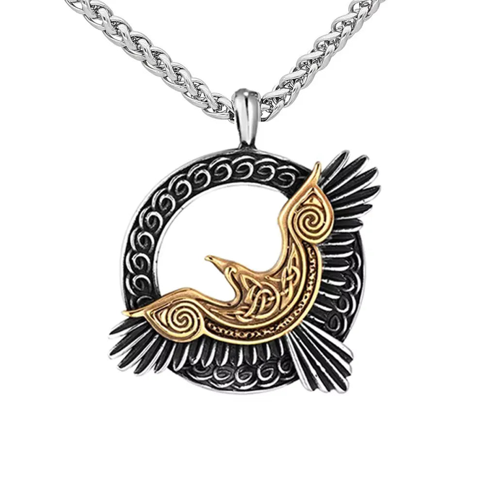 Viking Raven Nordic Amulet Pendant Necklace — Stainless Steel