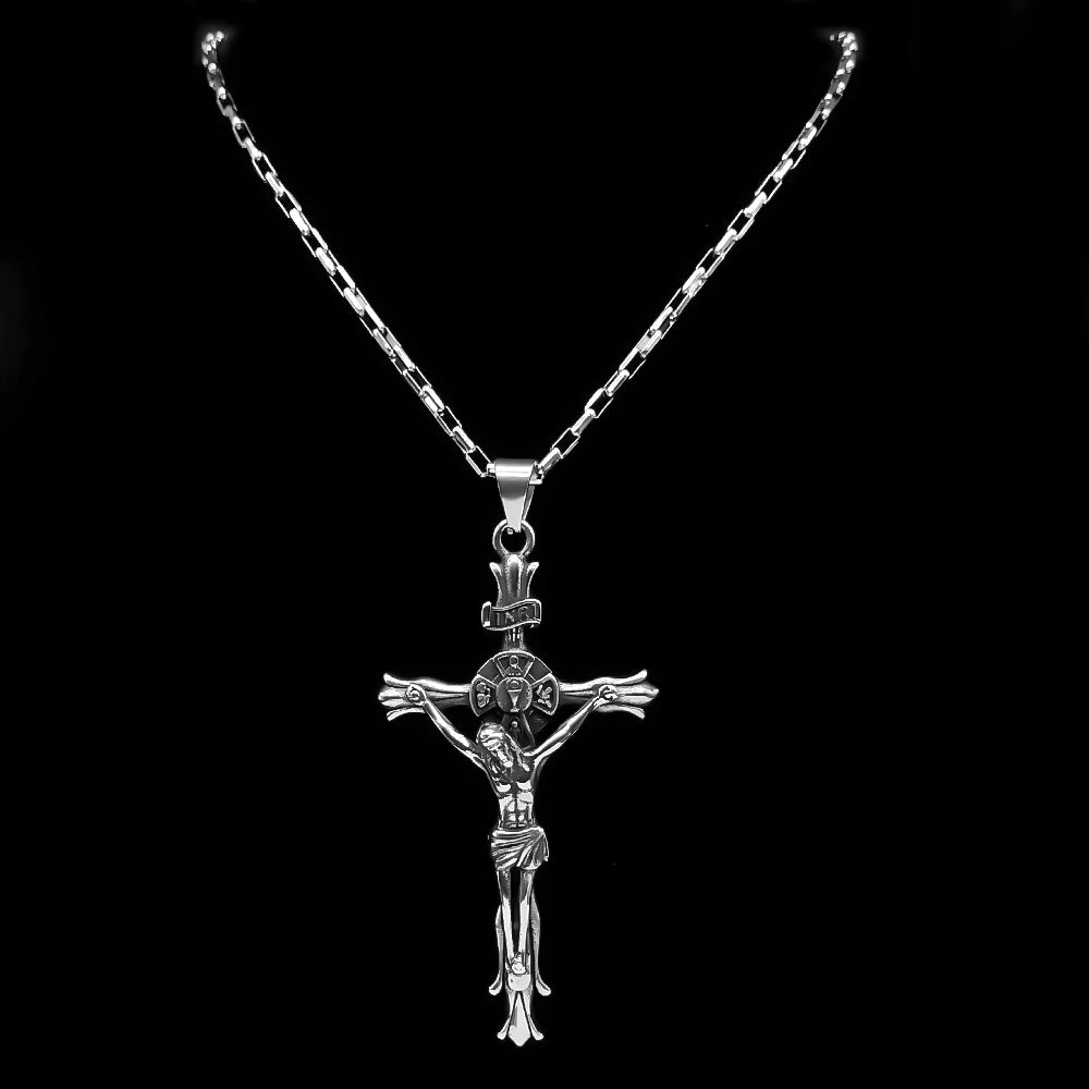 Big INRI Jesus Crucifix Cross Pendant Necklace — Stainless Steel