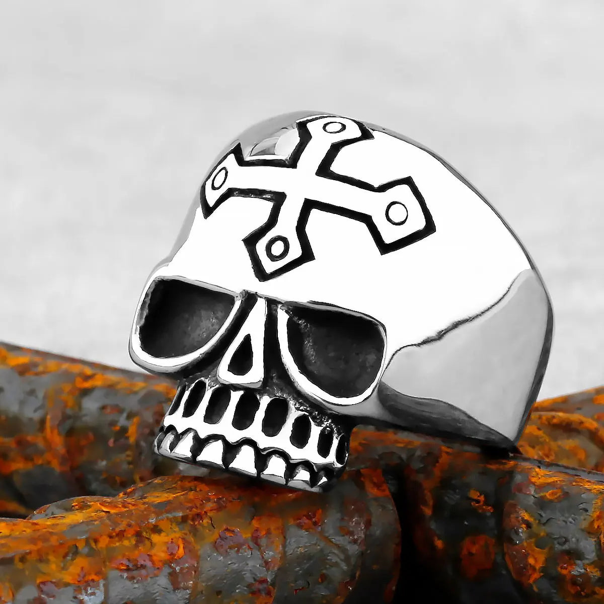 High Polish Heavy Skull Ring — Two-Tone