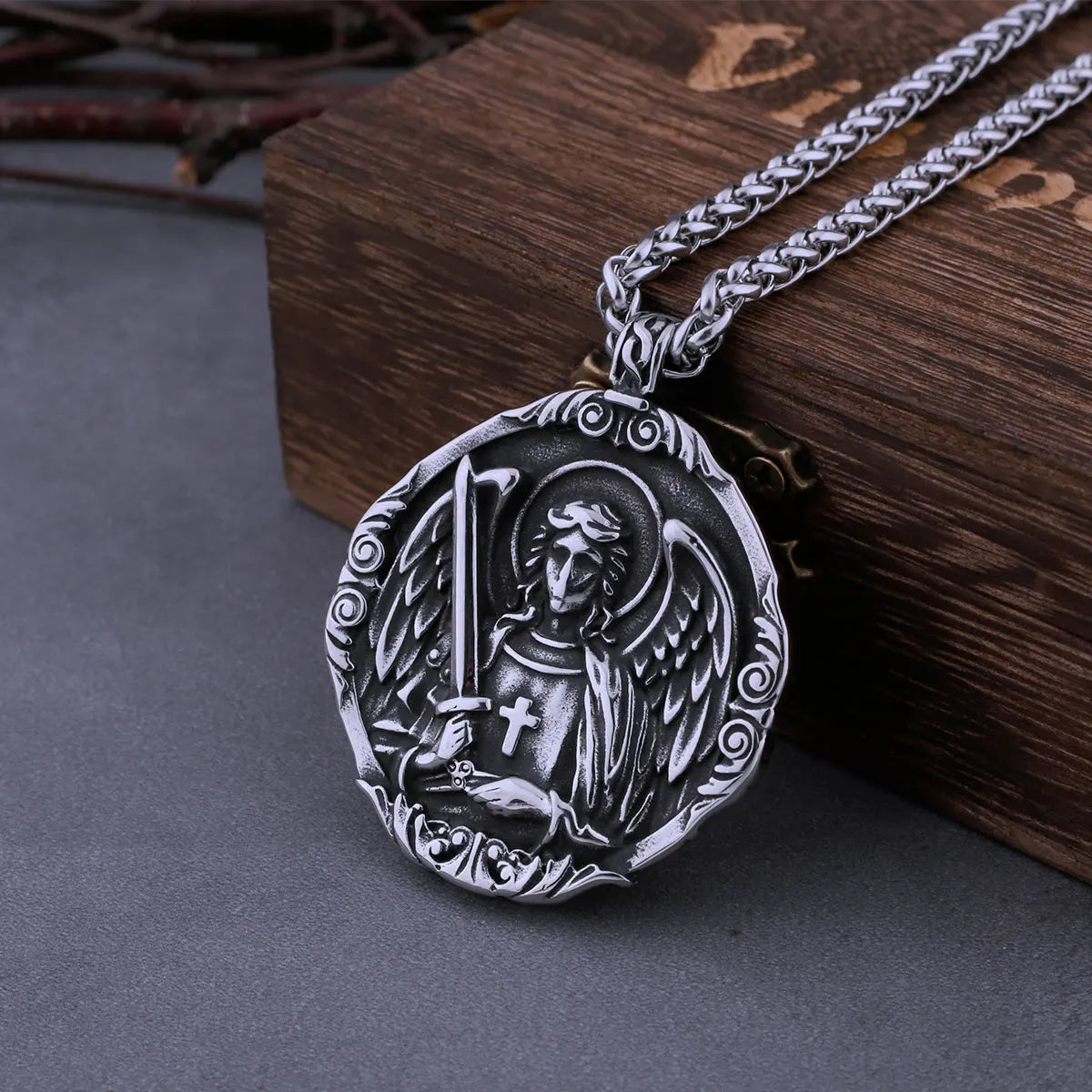 St. Michael Cross Pendant Necklace — Stainless Steel