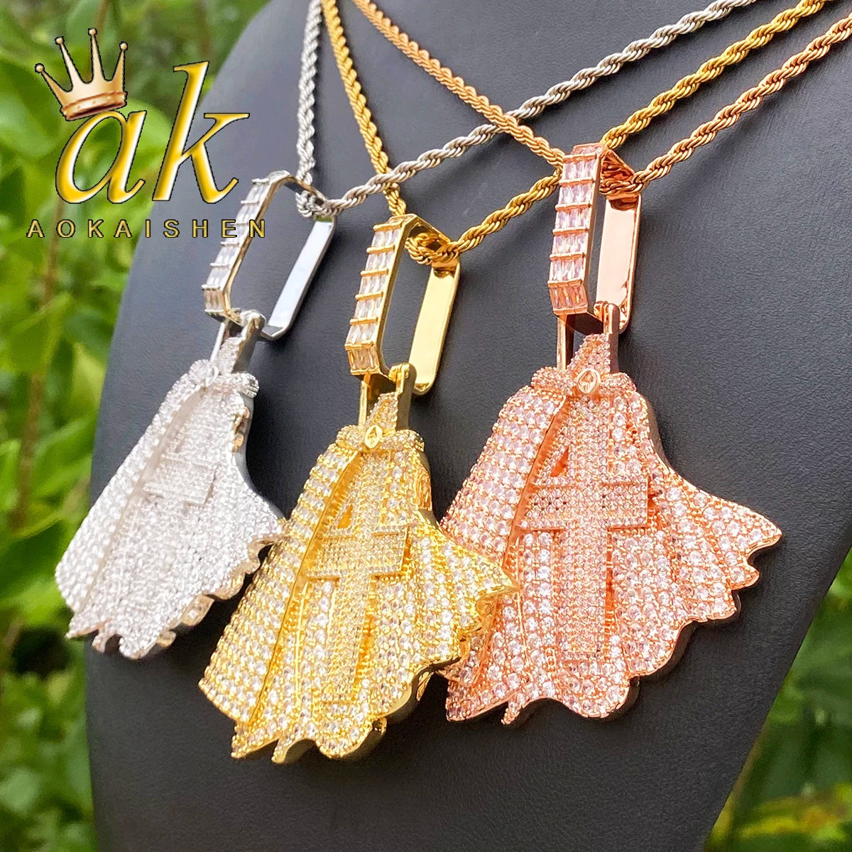 Aokaishen Iced Out Holleween Number 4 Necklace Pendant for Men 5A Cubic Zirconia Gold Plated Hip Hop Jewelry