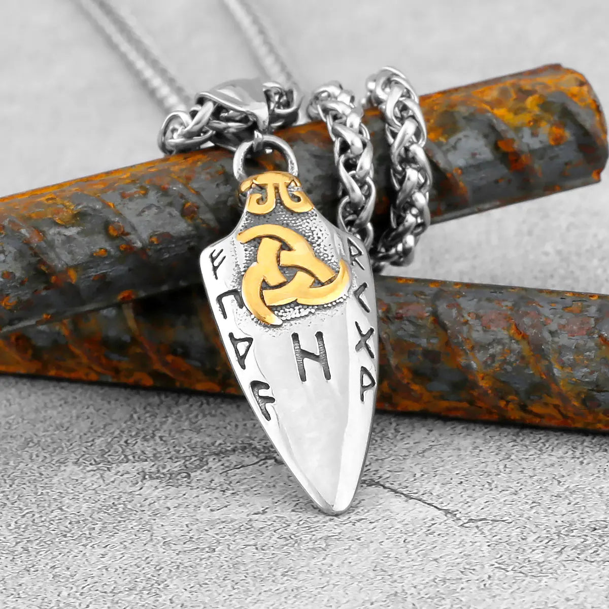Norse Runes Odin's Spear Necklace Men's Gold Color Stainless Steel Arrowhead Pendant Valknut Talisman Male Vikings