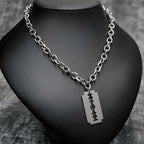 Fashion Razor Blade Pendant Necklace Punk Stainless Steel Hip Hop Knife Shaver Shape Sweater Chain Necklace Gift for Women Men